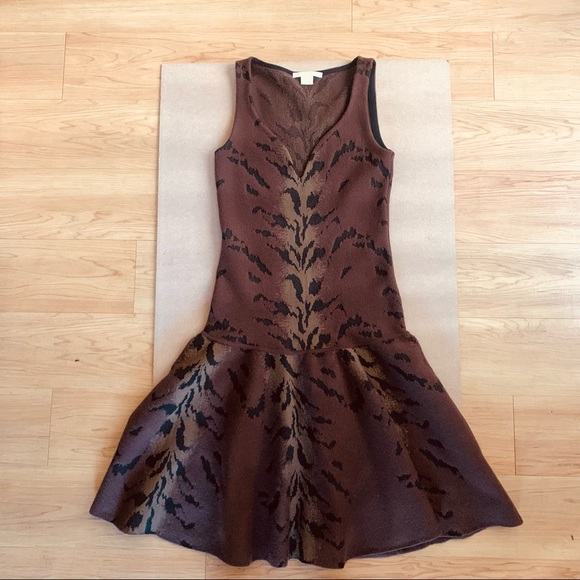Antonio Berardi Animal Print Wool Dress Brown - Picture 4 of 9